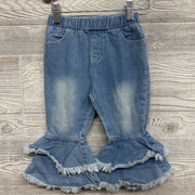 Ruffle Bell Bottom Jeans Frayed 2T