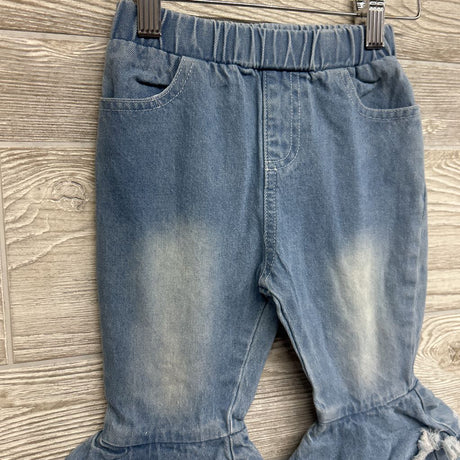 Ruffle Bell Bottom Jeans Frayed 2T