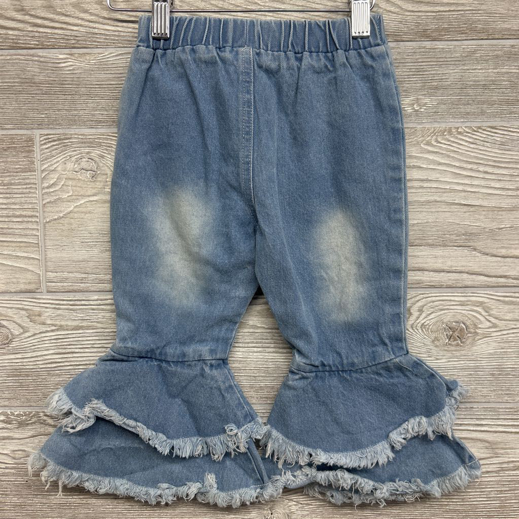 Ruffle Bell Bottom Jeans Frayed 2T