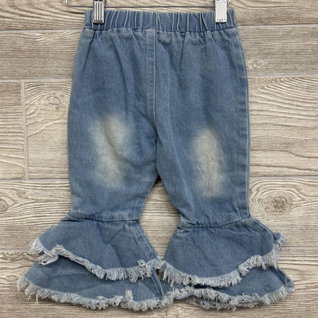 Ruffle Bell Bottom Jeans Frayed 2T