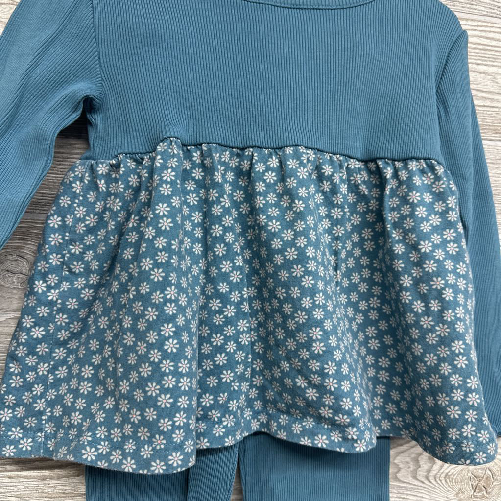 LS Ribbed Peplum Shirt Flowers & Flare Pants Lettuce Trim 4T