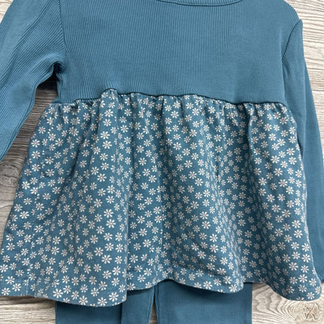 LS Ribbed Peplum Shirt Flowers & Flare Pants Lettuce Trim 4T