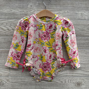 LS Swimsuit Flowers Ruffle Trim Side Bows 2T