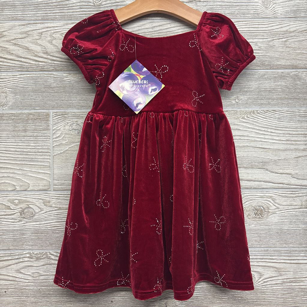 NEW Crushed Velvet Dress Rhinestone Bows 3t