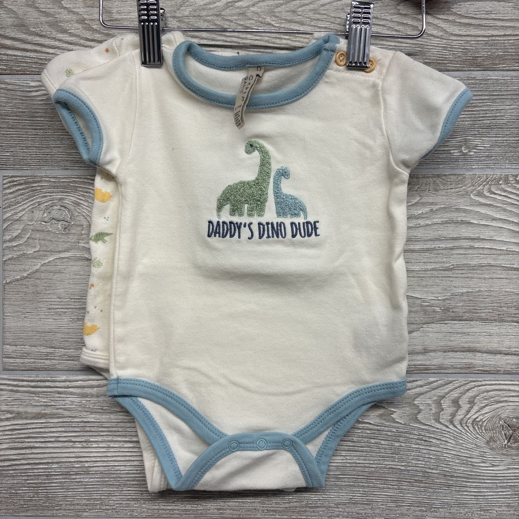 Organic 2 Pk Bodysuits Dinosaurs 6-9M