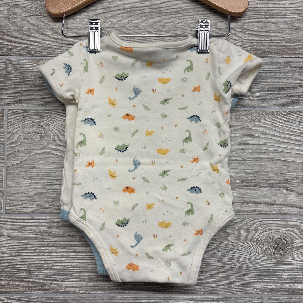 Organic 2 Pk Bodysuits Dinosaurs 6-9M