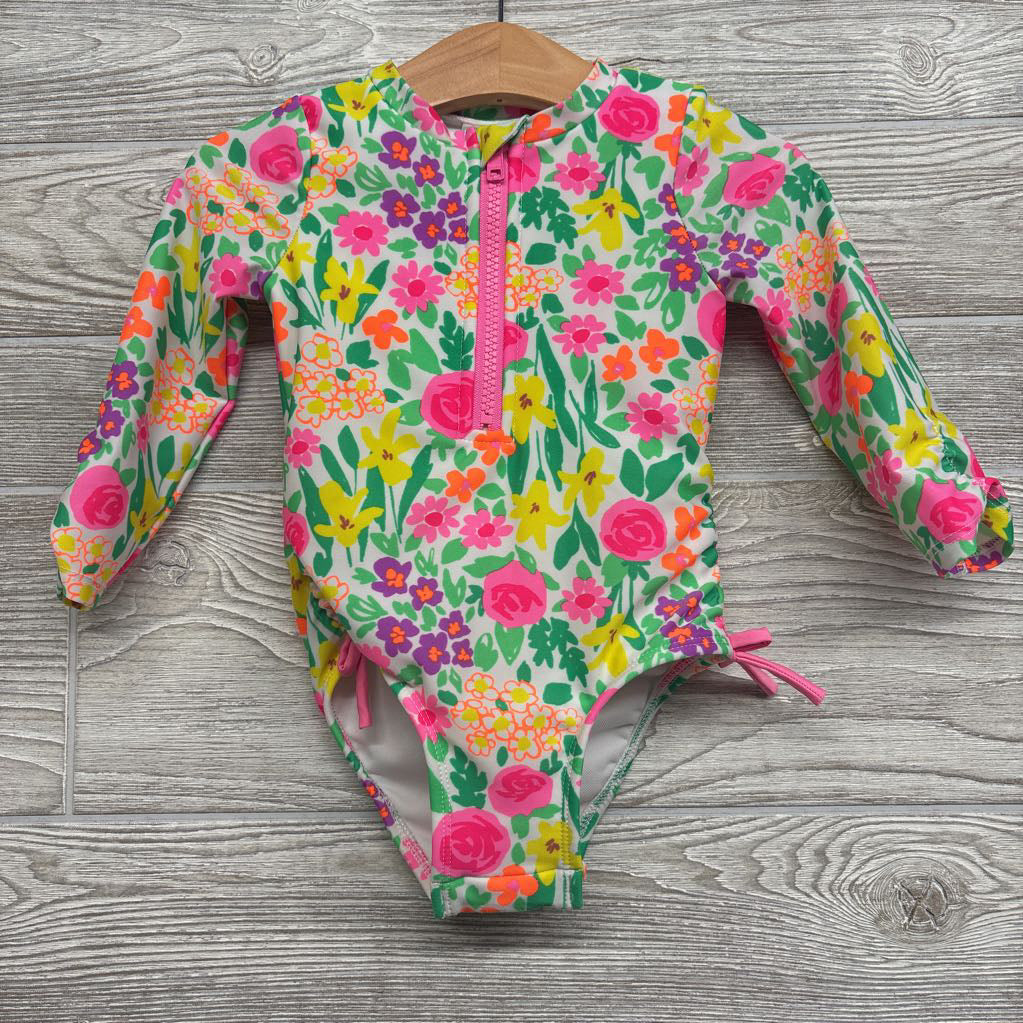 1/4 Zip Swimsuit Flowers 18M