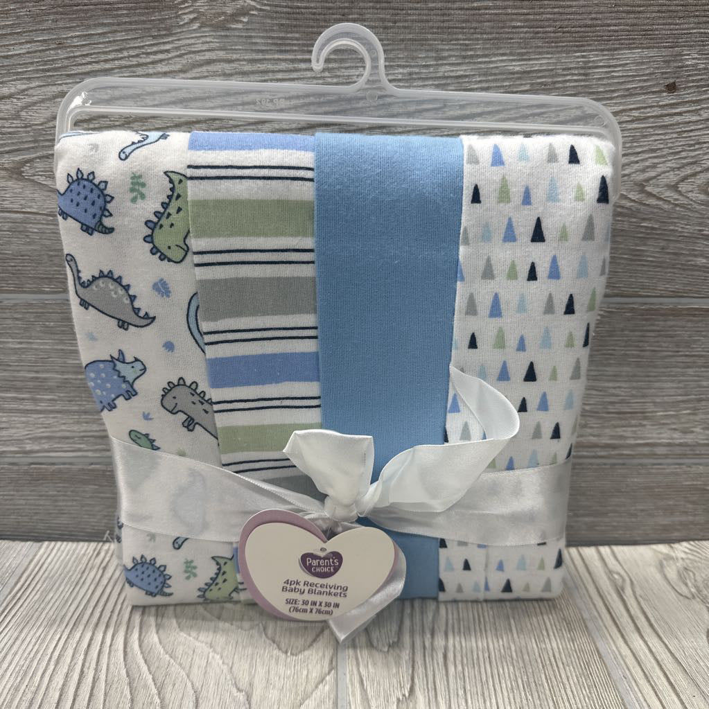 NEW 4 Pk Receiving Blankets Dinosaurs, Stripes