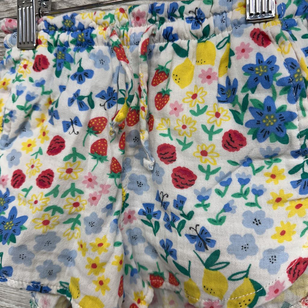 Muslin Shorts Flowers Fruit 2T