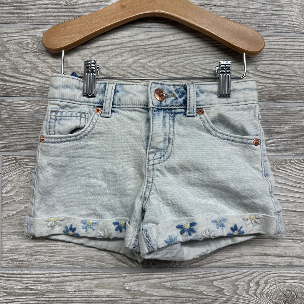 Denim Shorts Cuffed Embroidered Flowers 4-5