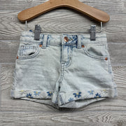 Denim Shorts Cuffed Embroidered Flowers 4-5