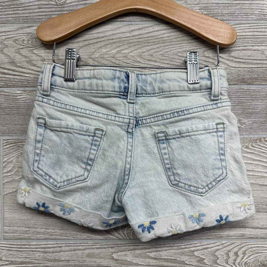 Denim Shorts Cuffed Embroidered Flowers 4-5