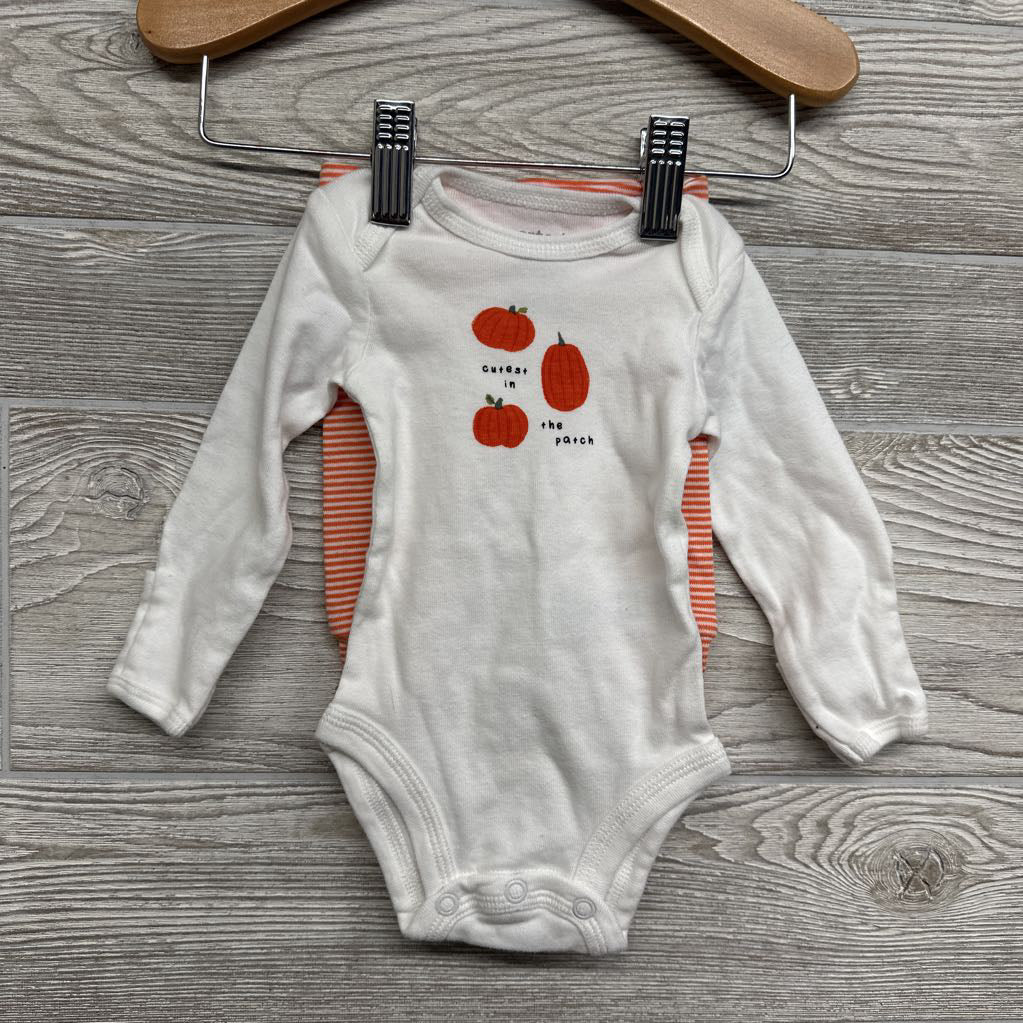 LS Bodysuit Cutest Pumpkin In The Patch & Pants Stripes NB