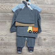 NEW Bodysuit Well Done Mom & Dad, LS Side Snap Shirt & Pants Stripes W/ Hat 3-6M