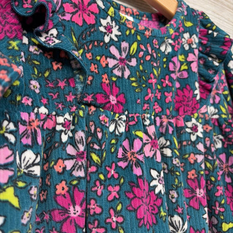 LS Ribbed Velour Dress Flowers 4T