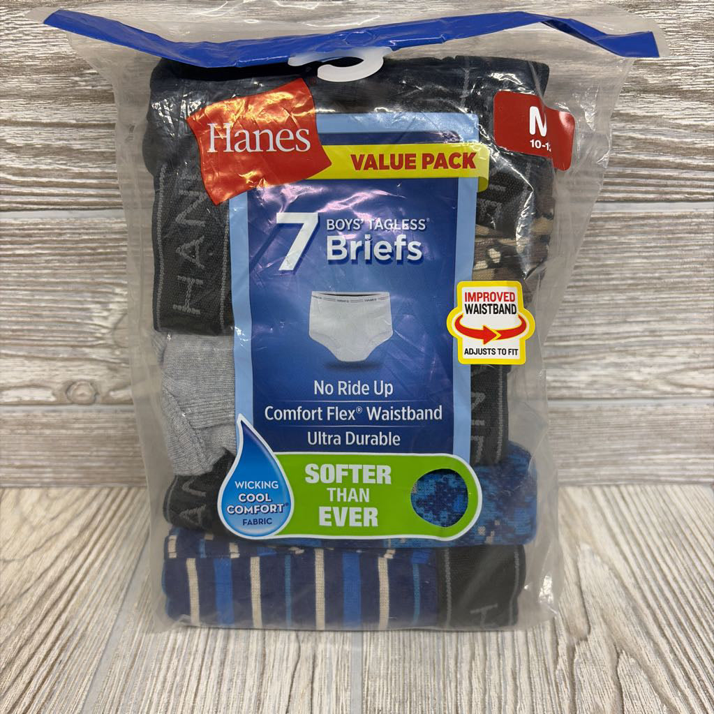 NEW 7 Pk Tagless Briefs 10-12