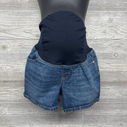 Cross Panel Denim Midi Shorts 10/Medium