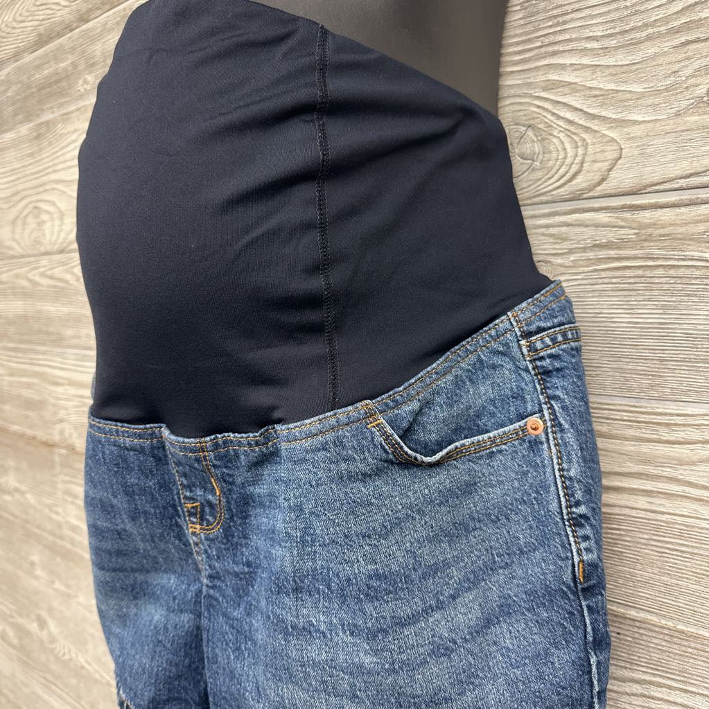 Cross Panel Denim Midi Shorts 10/Medium