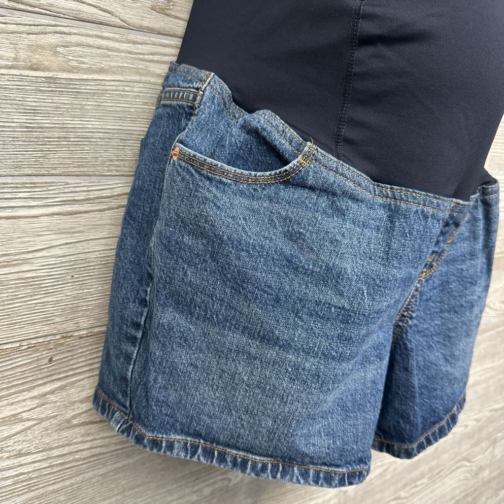 Cross Panel Denim Midi Shorts 10/Medium