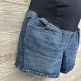 Cross Panel Denim Midi Shorts 10/Medium