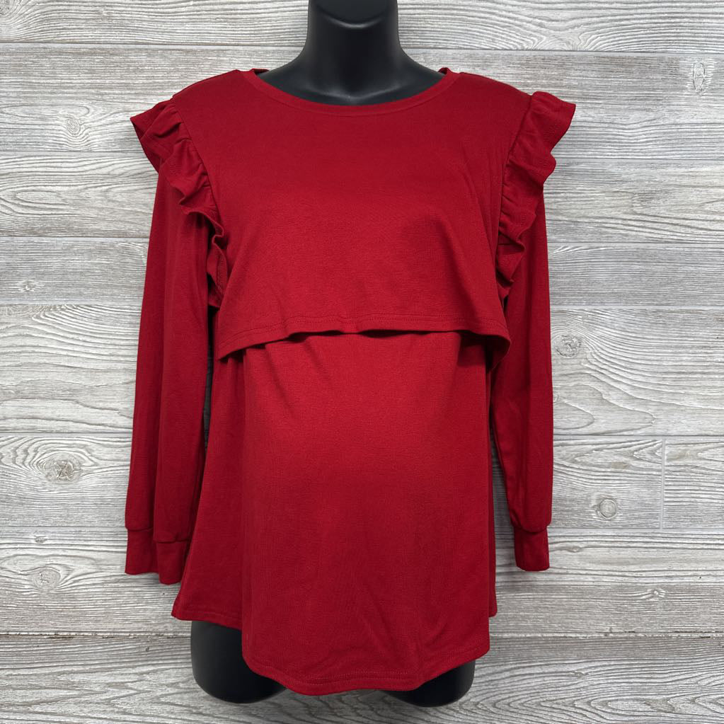Ruffle Shoulder LS Nursing Shirt Large