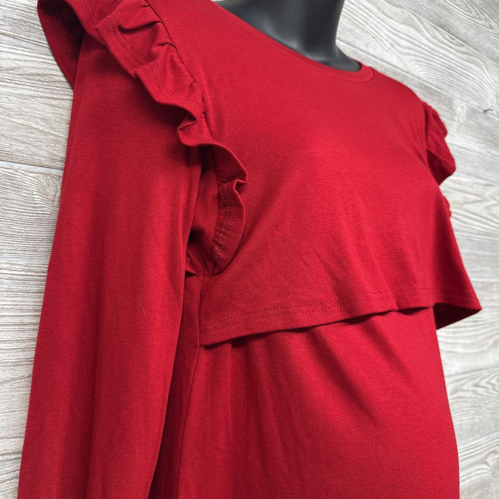 Ruffle Shoulder LS Nursing Shirt Large