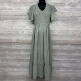 Smocked Textured Flutter Sleeve Dress XL