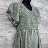 Smocked Textured Flutter Sleeve Dress XL