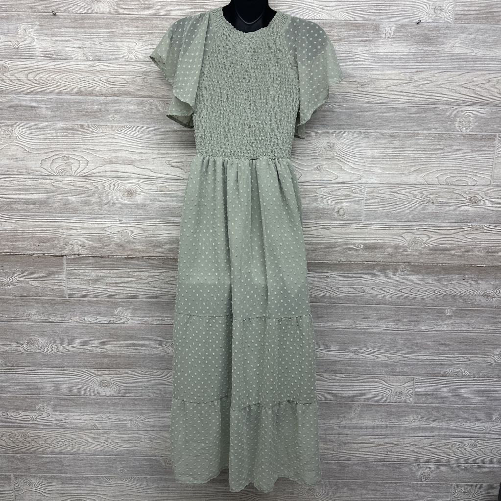 Smocked Textured Flutter Sleeve Dress XL