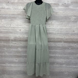 Smocked Textured Flutter Sleeve Dress XL