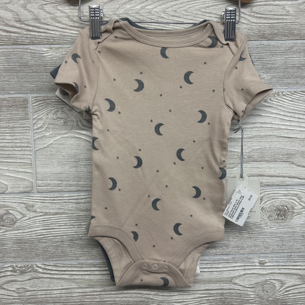 NEW 4 Pk Bodysuits Stars Moons Solid 6-9M