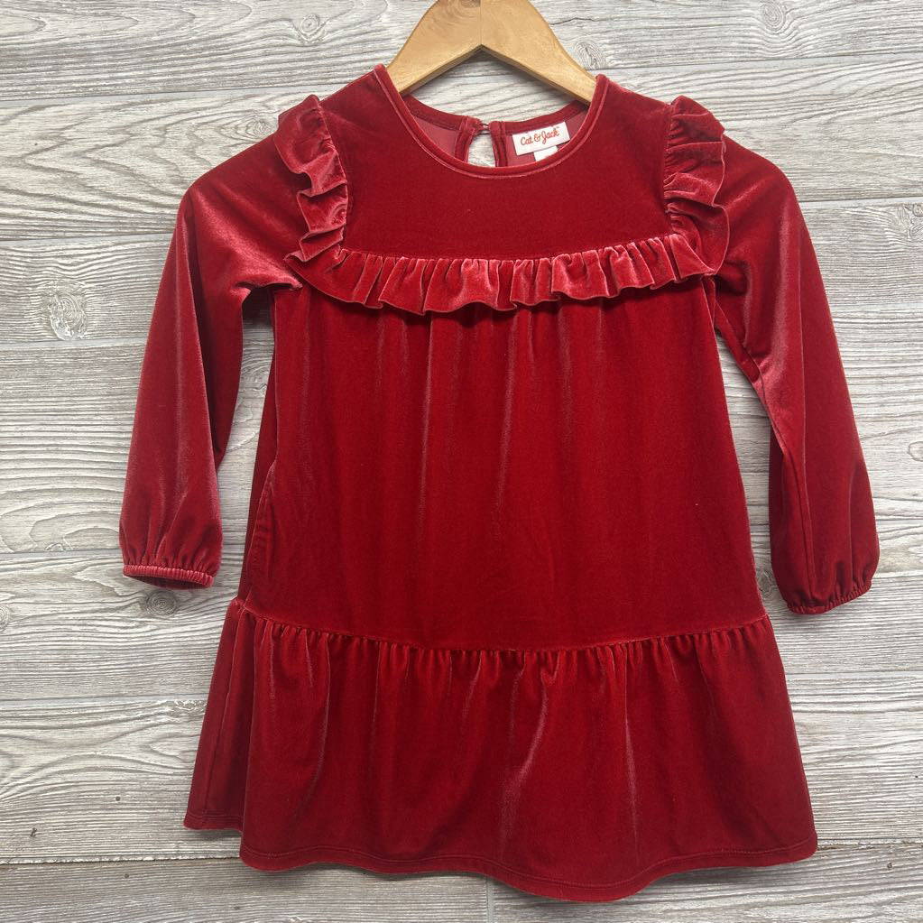 Tiered Velour LS Dress Ruffles 5t