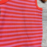 Ribbed Lettuce Trim Tank Top Stripes 2t
