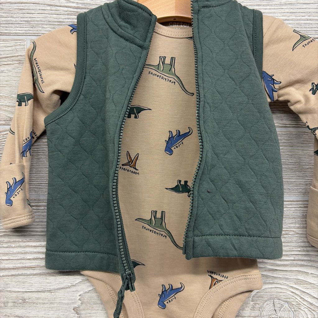 Quilted Vest, Shirt & Pants Dinosaurs 0-3M