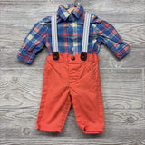 LS Plaid Button Up Bodysuit & Suspender Pants 3M