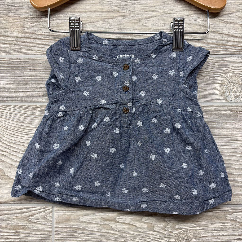 Cap Sleeve Chambray Tunic & Bubble Shorts Flowers 3-6M