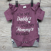 Nw/oT Bodysuit I'm My Daddy's Girl And My Mommy's World & Pants Flowers W/ Headwrap & Hat 0-3M