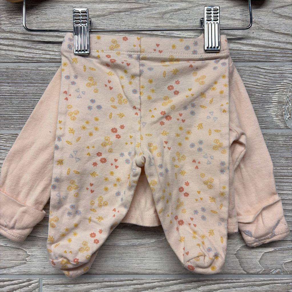 LS Side Snap Shirt Worth The Wait & Footed Pants W/ Hat Flowers NB