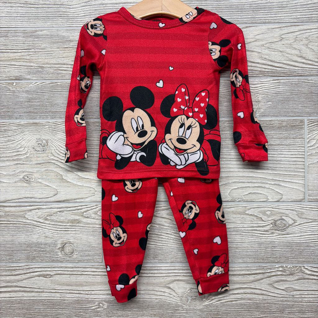 2 Pc LS PJs Hearts Stripes Minnie Mickey 2T
