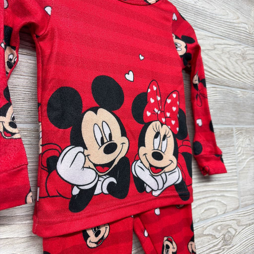 2 Pc LS PJs Hearts Stripes Minnie Mickey 2T