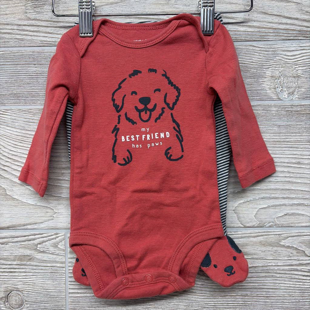 LS Bodysuit My Best Friend Has Paws & Footed Pants Stripes 3M
