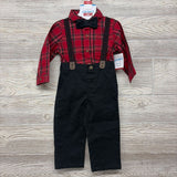 NEW LS Plaid Button Up Bodysuit & Cord Suspender Pants 18M