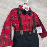 NEW LS Plaid Button Up Bodysuit & Cord Suspender Pants 18M