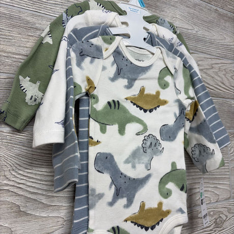 NEW 4 Pk LS Bodysuits Dinosaurs Stripes 6M