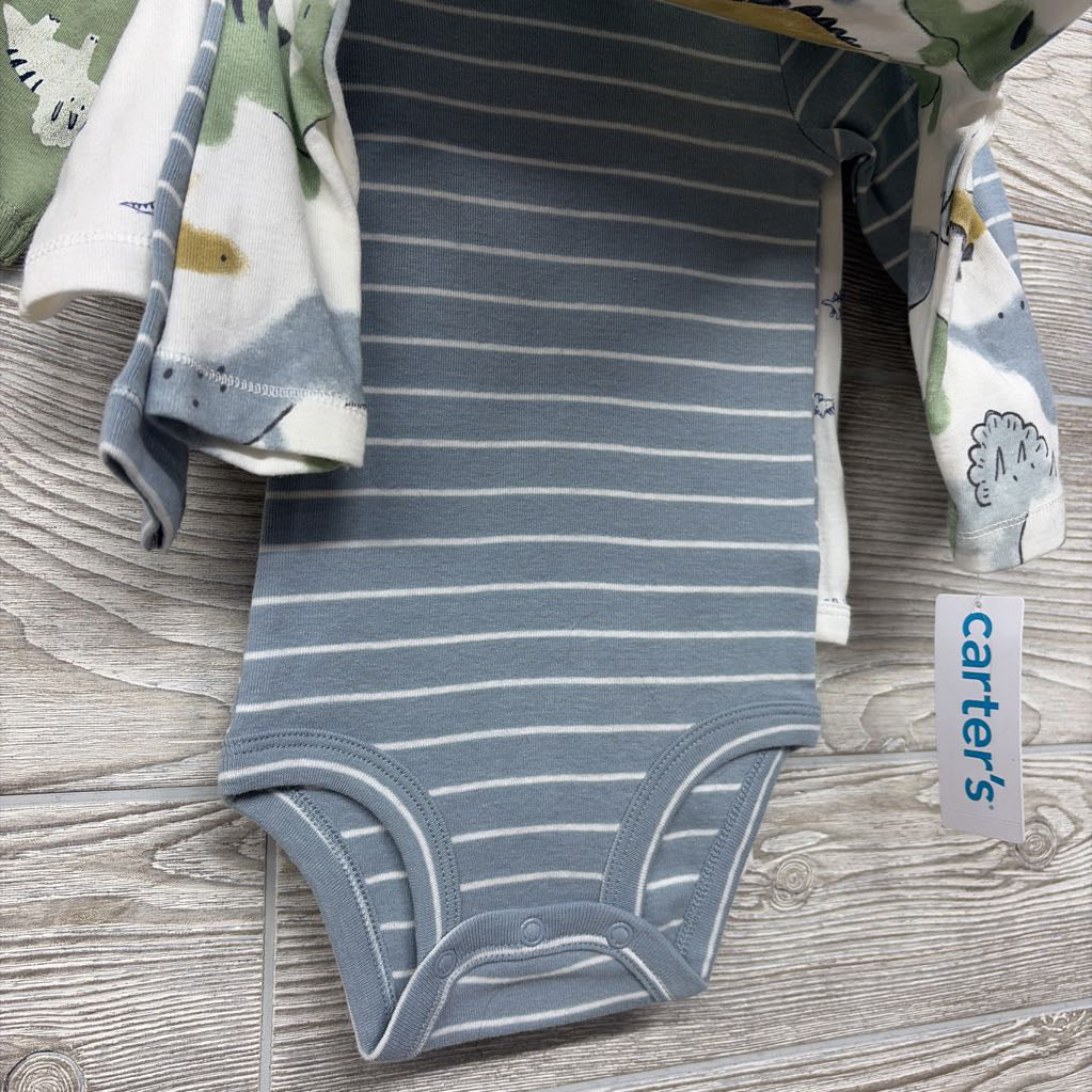 NEW 4 Pk LS Bodysuits Dinosaurs Stripes 6M