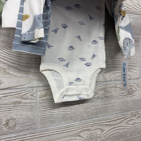 NEW 4 Pk LS Bodysuits Dinosaurs Stripes 6M