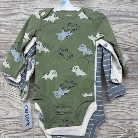 NEW 4 Pk LS Bodysuits Dinosaurs Stripes 6M