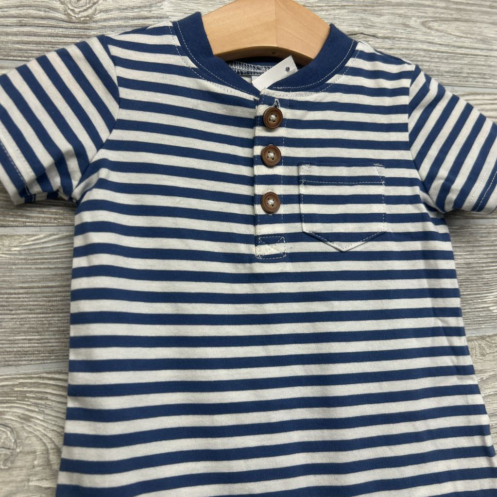 Henley Shorty Romper Stripes Chest Pocket 6M