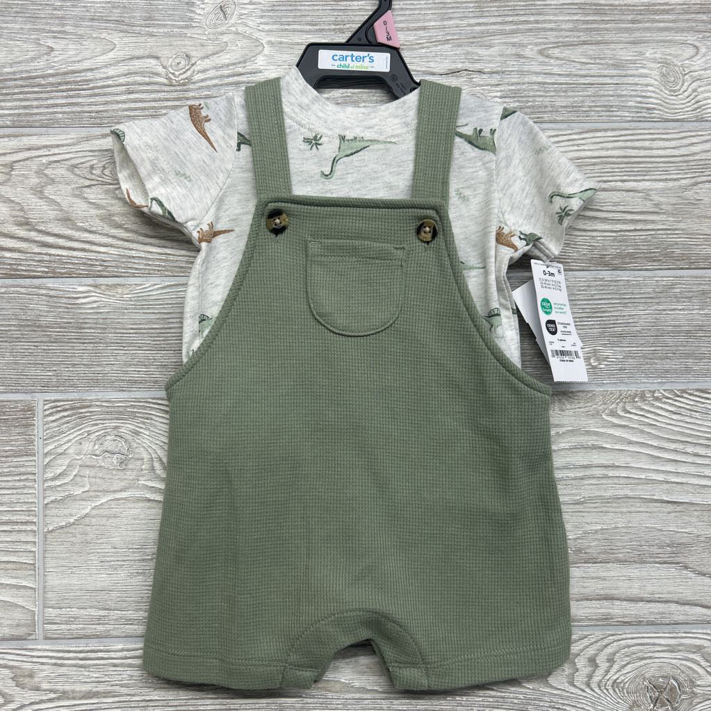 NEW Waffle Knit Shortalls & Shirt Dinosaurs 0-3M
