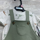NEW Waffle Knit Shortalls & Shirt Dinosaurs 0-3M